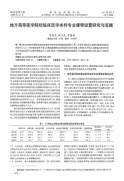 地方高等医学院校临床医学本科专业课程设置研究与实践