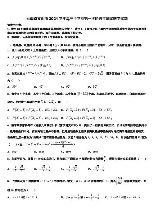 云南省文山市2024学年高三下学期第一次阶段性测试数学试题