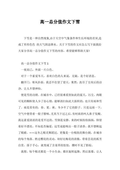 (高一作文)高一满分作文下雪