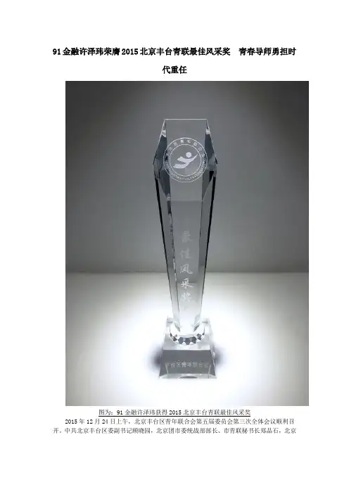 91金融许泽玮荣膺2015北京丰台青联最佳风采奖  青春导师勇担时代重任