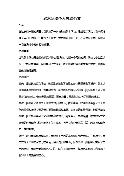 武术活动个人总结范文