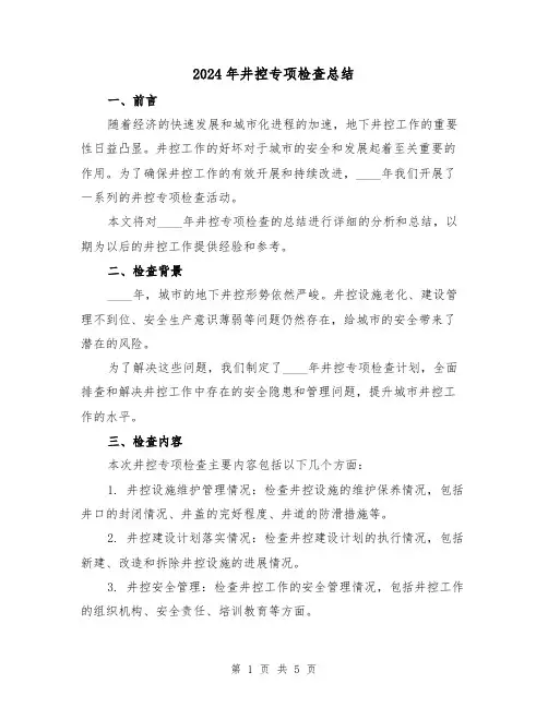 2024年井控专项检查总结（2篇）