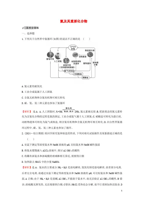 2024年高考化学一轮总复习氮及其重要化合物作业含解析新人教版