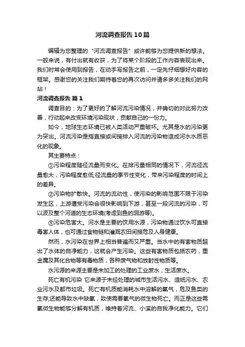 河流调查报告10篇