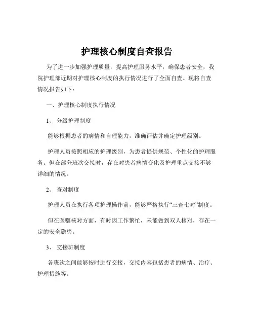 护理核心制度自查报告