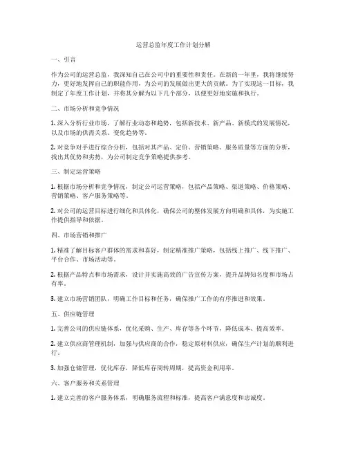 运营总监年度工作计划分解