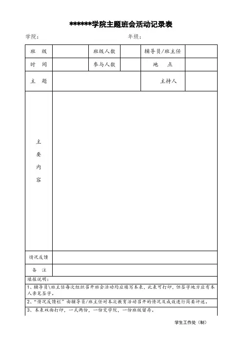 学院主题班会活动记录表