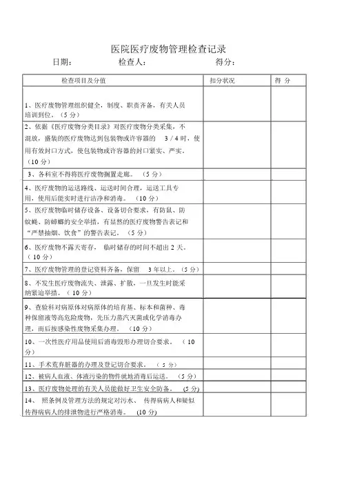 医疗废物管理考核标准