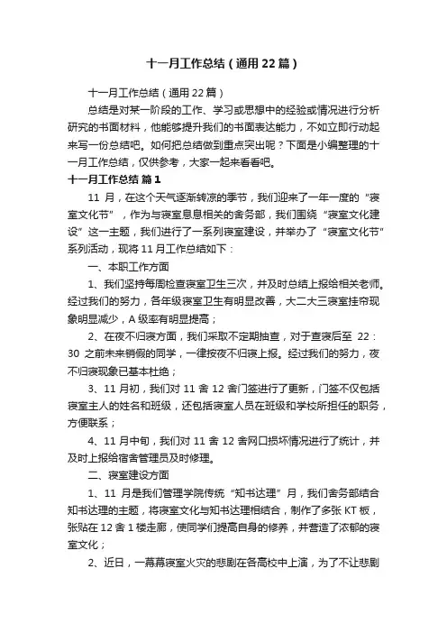 十一月工作总结（通用22篇）