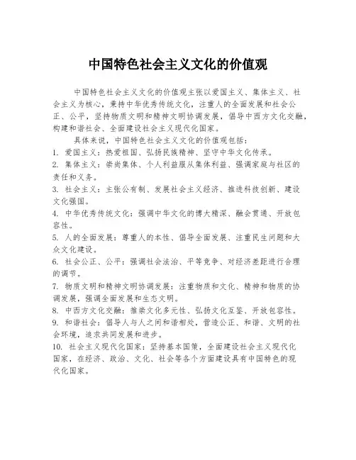 中国特色社会主义文化的价值观
