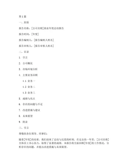 商业年度总结报告模板(3篇)