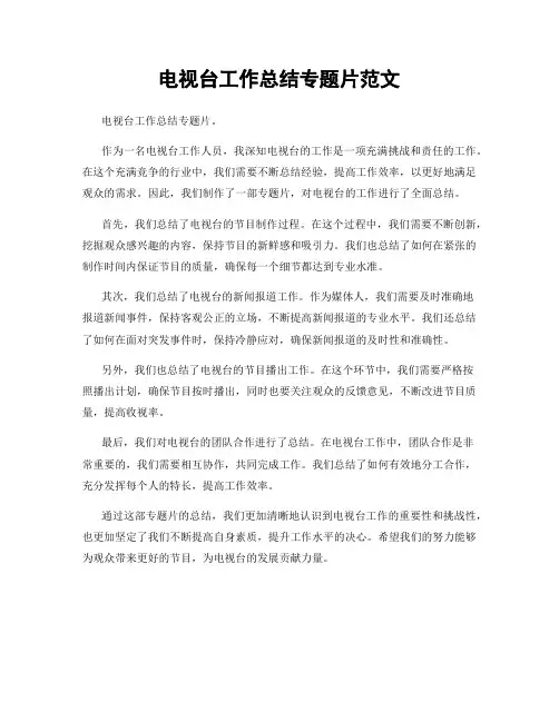 电视台工作总结专题片范文