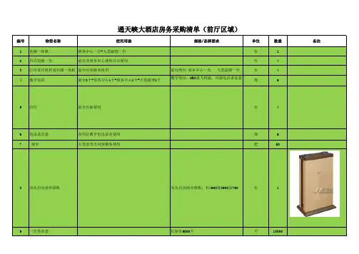 前厅部物资采购清单