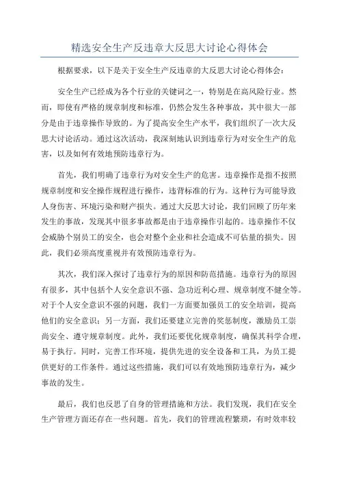 精选安全生产反违章大反思大讨论心得体会