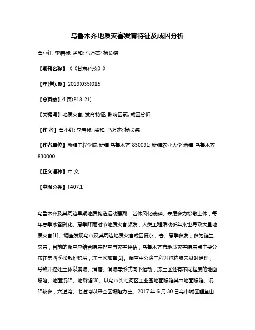 乌鲁木齐地质灾害发育特征及成因分析