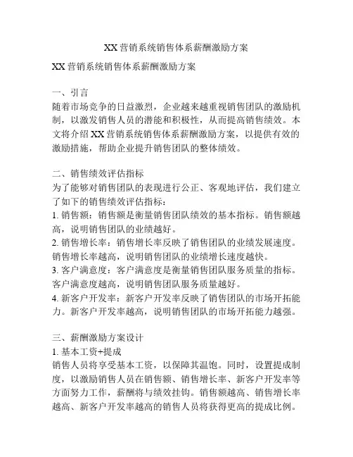 XX营销系统销售体系薪酬激励方案