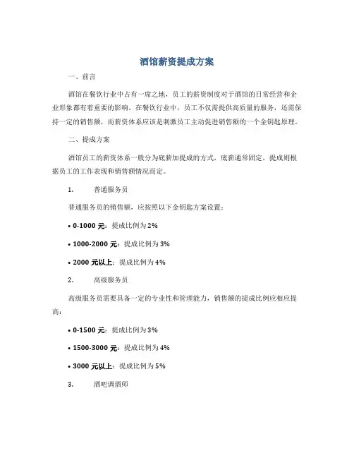 酒馆薪资提成方案