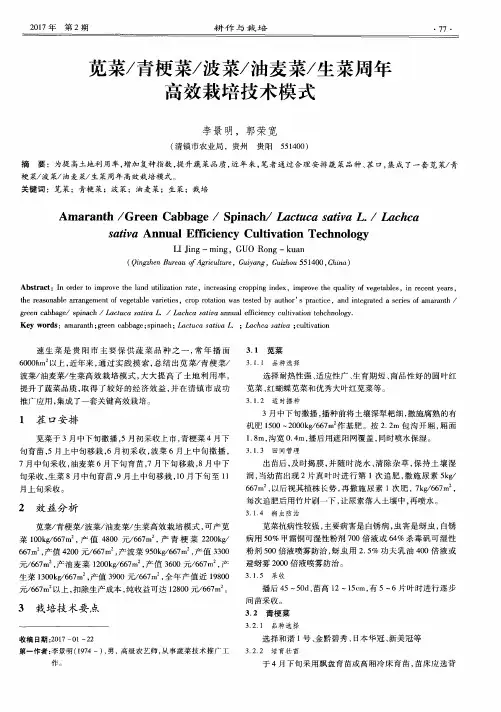 苋菜／青梗菜／波菜／油麦菜／生菜周年高效栽培技术模式