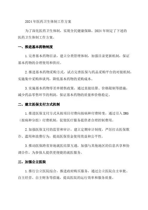 2024年医药卫生体制改革工作方案
