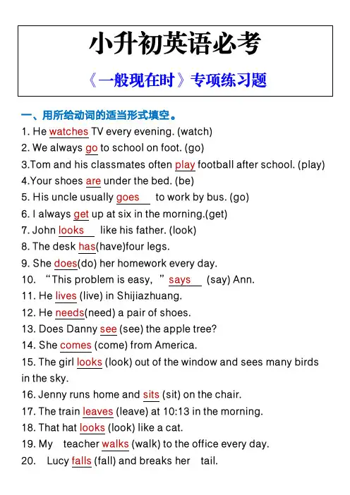 小升初英语必考 《一般现在时》专项练习题