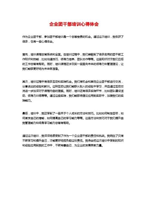企业团干部培训心得体会