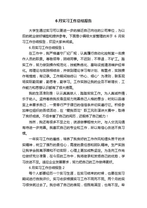 6月实习工作总结报告
