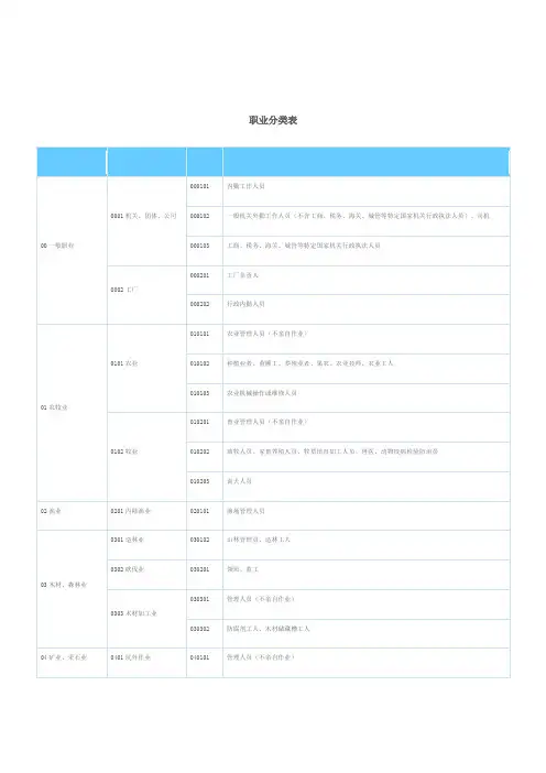 职业分类表
