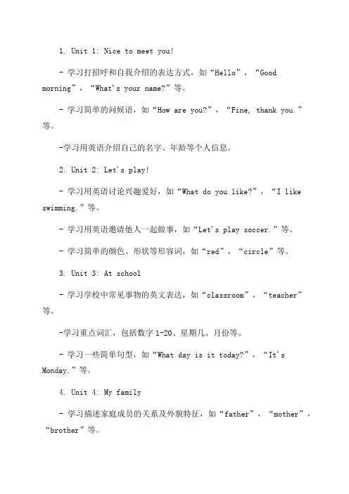 小学三年级上册英语各单元知识点