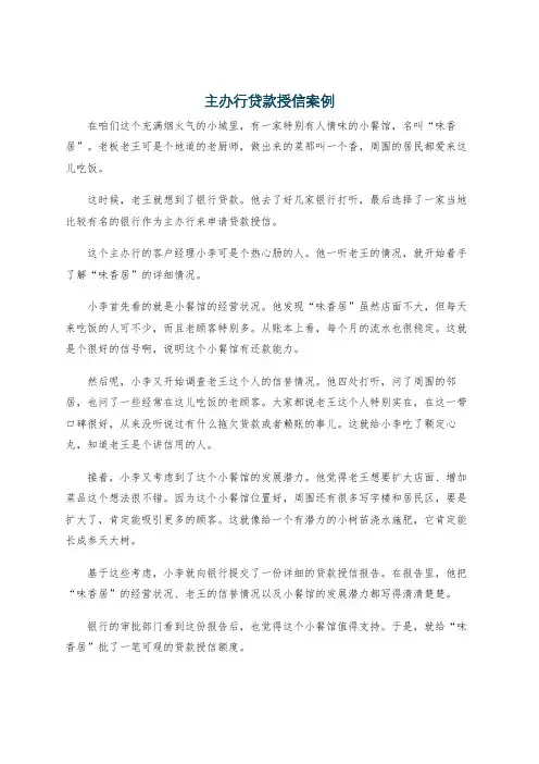 主办行贷款授信案例