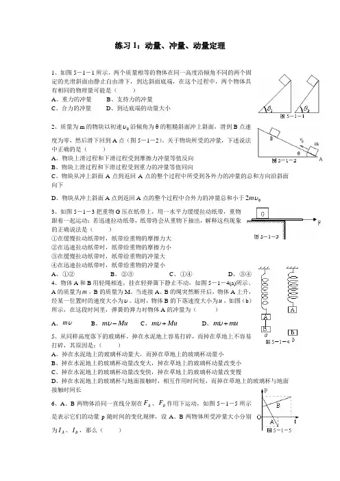 练习1：动量、冲量、动量定理
