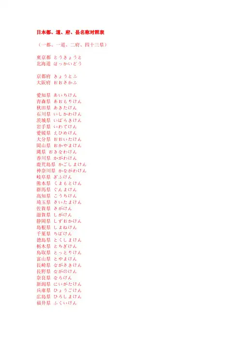 日本都、道、府、县名称对照表