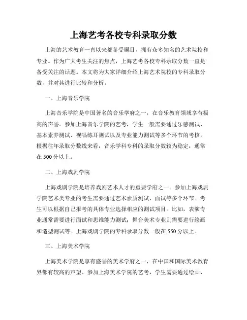 上海艺考各校专科录取分数