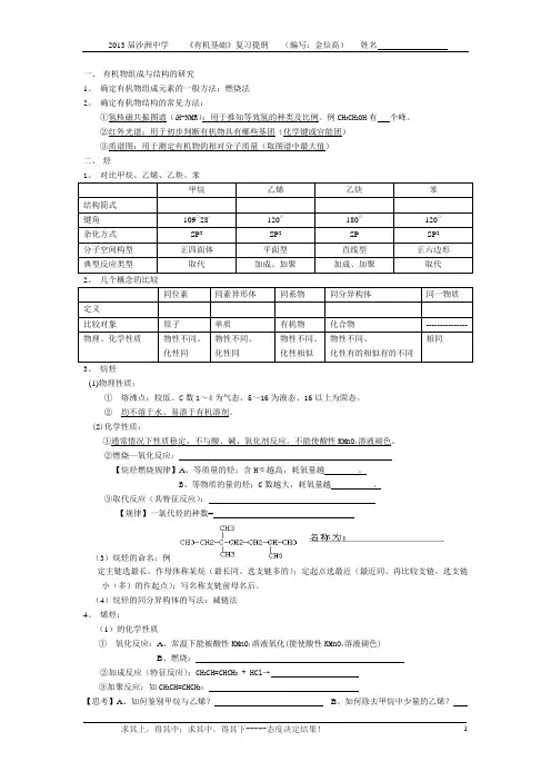 高考复习有机知识点提纲