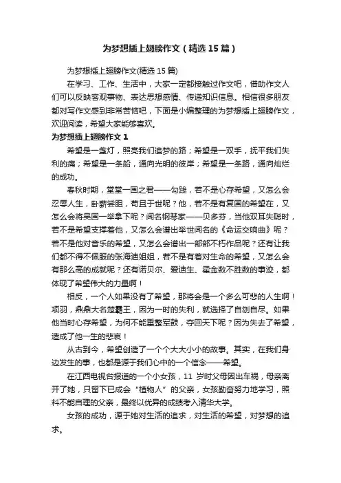 为梦想插上翅膀作文（精选15篇）