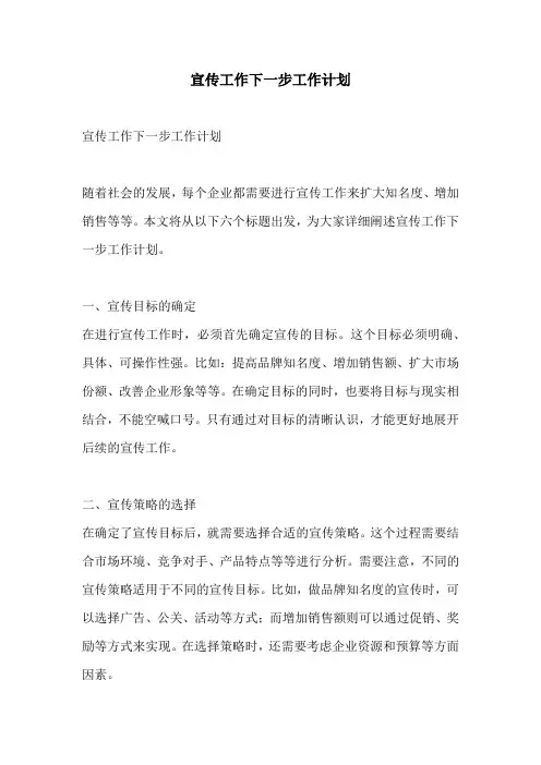 宣传工作下一步工作计划