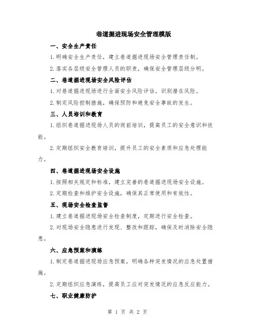 巷道掘进现场安全管理模版