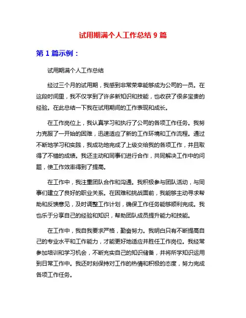 试用期满个人工作总结9篇