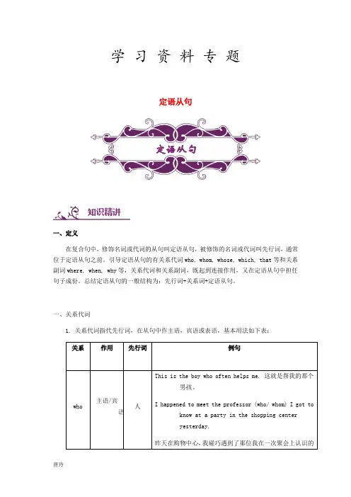 最新2019中考英语专题讲练 定语从句(含解析)