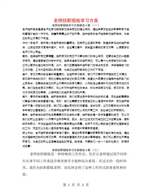 教师挂职锻炼学习计划4篇