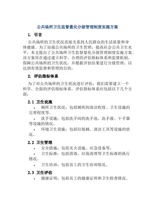 公共场所卫生监督量化分级管理制度实施方案
