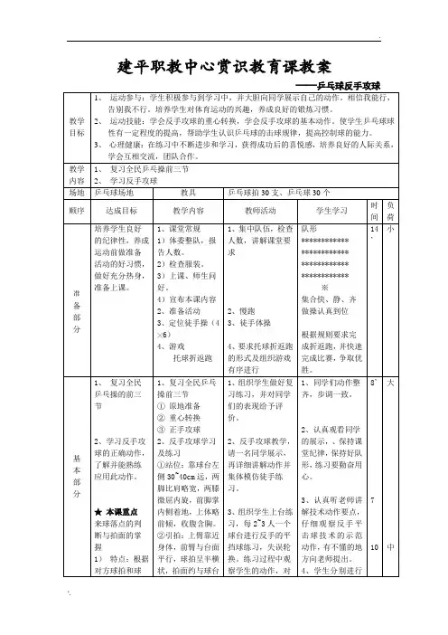 乒乓球反手攻球教案