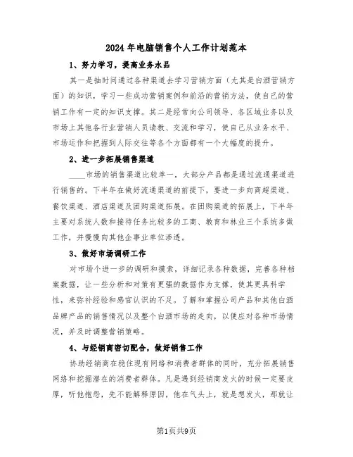 2024年电脑销售个人工作计划范本（四篇）
