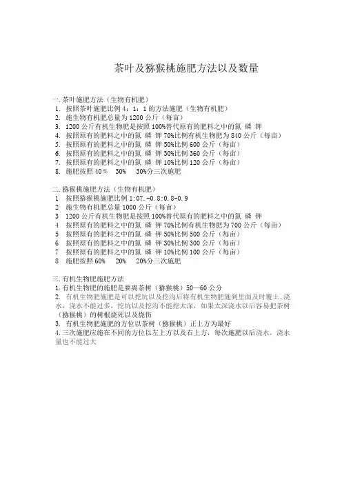 茶叶及猕猴桃施肥方法以及数量