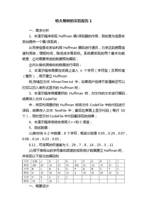 哈夫曼树的实验报告1
