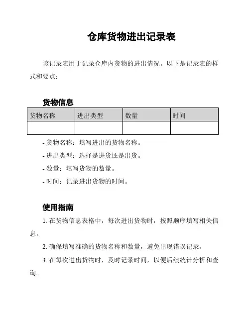 仓库货物进出记录表