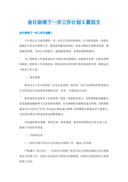 会计助理下一步工作计划5篇范文