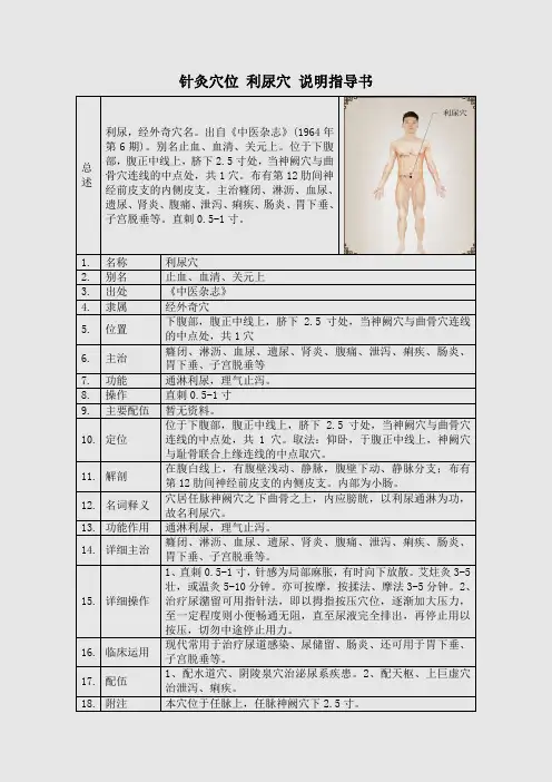 针灸穴位 利尿穴 说明指导书