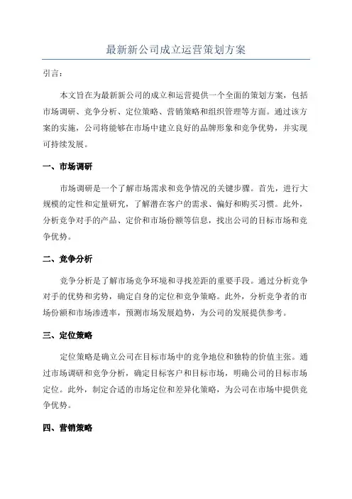 最新新公司成立运营策划方案