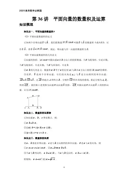 2025高考数学必刷题  第36讲、平面向量的数量积及运算(教师版)