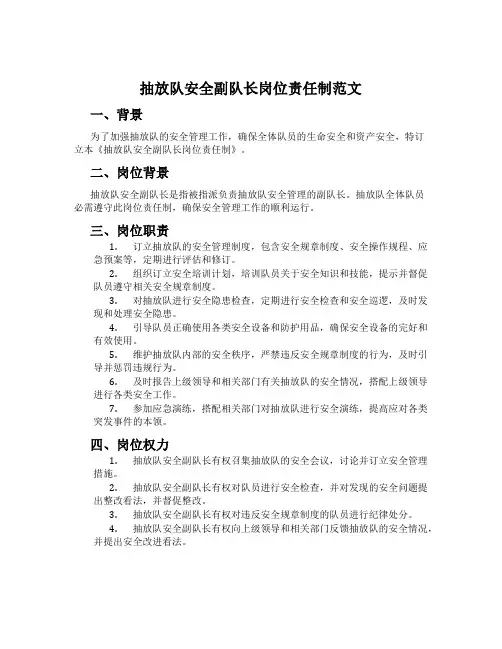 抽放队安全副队长岗位责任制范文